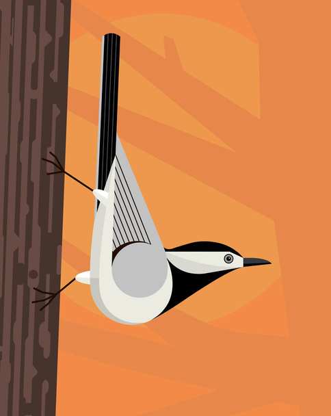White wagtail moves virtuously along the tree trunk, stylized image - Vector, Image