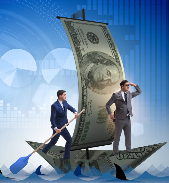 Az üzletember evez dollár hajó üzleti pénzügyi conc - Fotó, kép