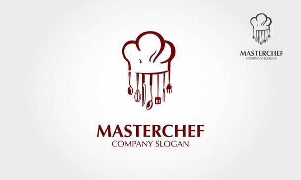 Master Chef Vector Logo Template. Utilice este logotipo para un chef, restaurante, catering o cualquier servicio relacionado con la comida. Ilustración del logotipo vectorial. Estilo limpio y moderno sobre fondo blanco. - Vector, Imagen