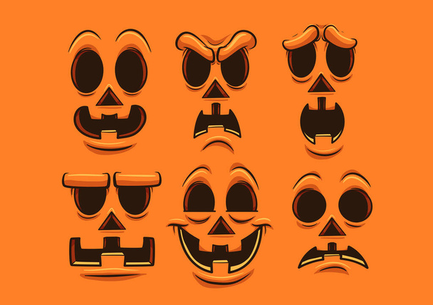 Halloween pumpkin faces with different expressions and emotions. Vector clip art illustration. Each on a separate layer. - Vector, Image