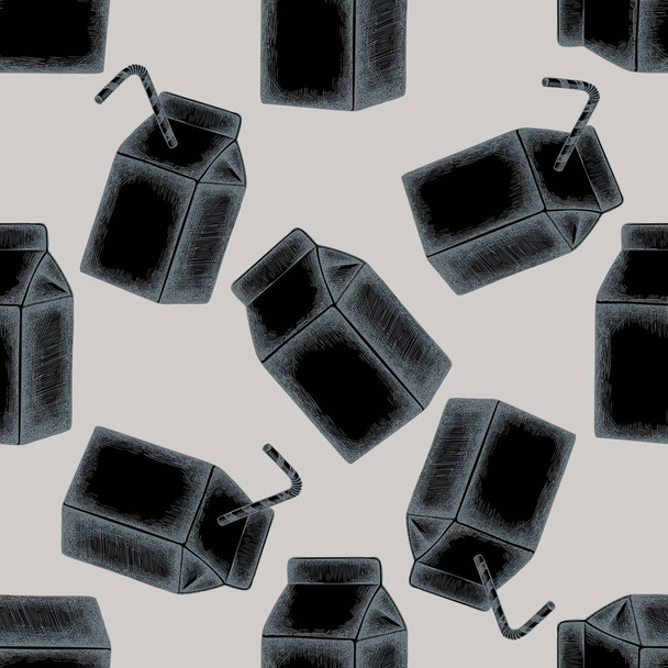 Patrón sin costura con cajas de leche estilizadas dibujadas a mano - Vector, imagen
