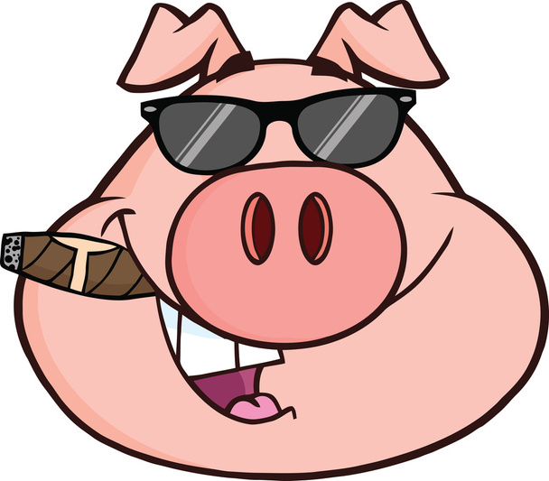 Cabeza de cerdo hombre de negocios con gafas de sol y cigarro
 - Foto, imagen