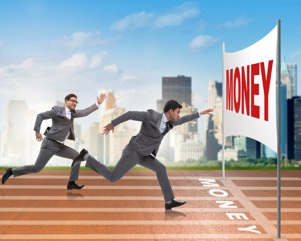 Liikemiehet juoksee kohti rahaa tavoite
 - Valokuva, kuva