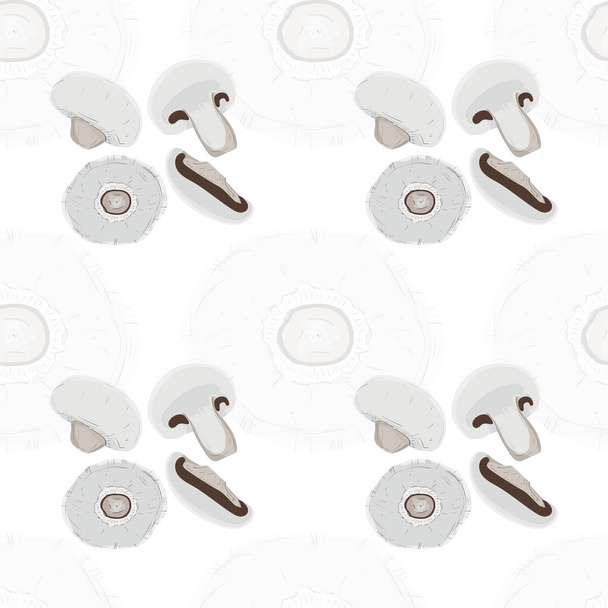 Απρόσκοπτη μοτίβο του μανιταριού champignon απομονώνονται σε λευκό φόντο. Σχεδιασμός για αφίσα, ιστοσελίδες, κάρτα, εξώφυλλο μενού, περιοδικό, βιβλίο, χαρτί περιτυλίγματος κ.α.. - Διάνυσμα, εικόνα