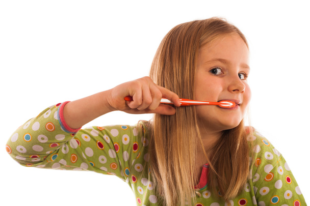 歯を磨く少女 - 写真・画像