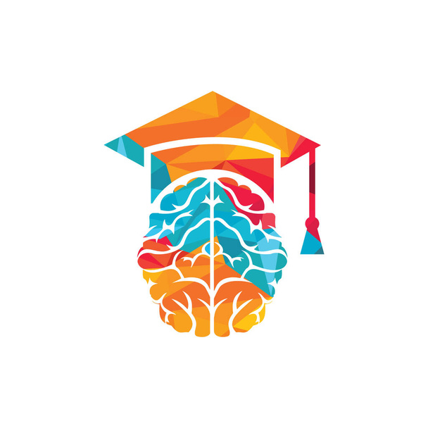 脳と卒業キャップアイコンのデザイン。教育機関ロゴデザイン. - ベクター画像