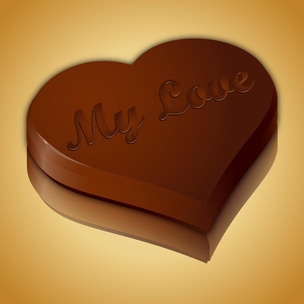 Chocolate heart on golden mirror background - Vector, Image