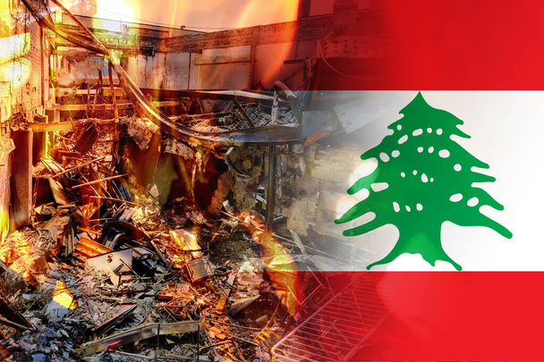 Bid voor Beiroet Libanon blast tragedie na de tragische explosie op de nationale vlag van Libanon - Foto, afbeelding