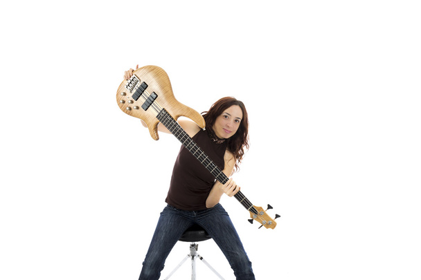 Woman with a bass guitar - Photo, Image