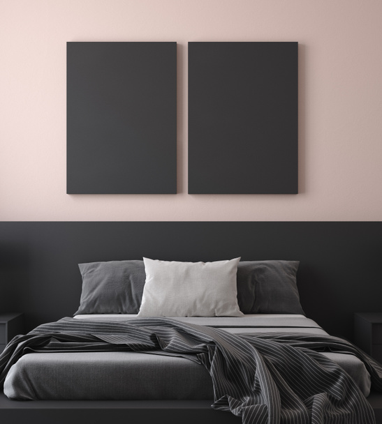 Poster Mockup in camera da letto moderna, rendering 3d - Foto, immagini