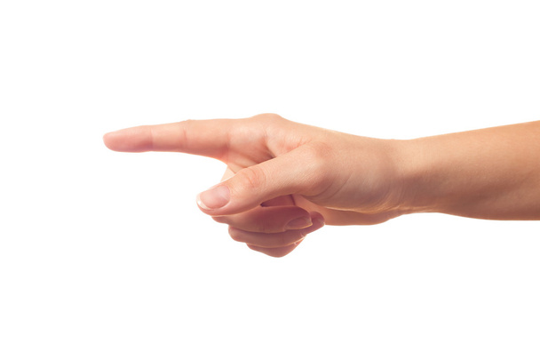 Pointing human hand on white background - Foto, Imagen