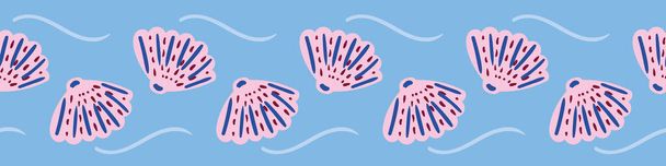 conchas de mar rosa sin costuras vector borde de impresión - Vector, Imagen