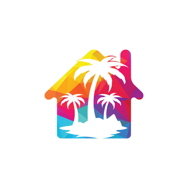 Huis en het strand met palmboom vector logo ontwerp. Strand huis logo ontwerp. - Vector, afbeelding