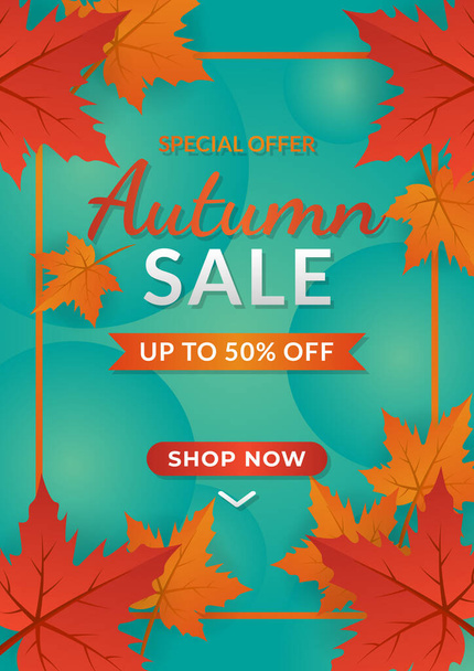 Autumn sale vector background decorate with leaves for holiday sale promo, invitaion card and greeting card. Vector illustration template - Vector, Image