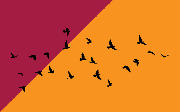 Fliegende Vögel Silhouetten auf weißem Hintergrund. Vektorillustration. vereinzelte Vogelflüge. Tätowierung und Tapete Hintergrunddesign. - Vektor, Bild