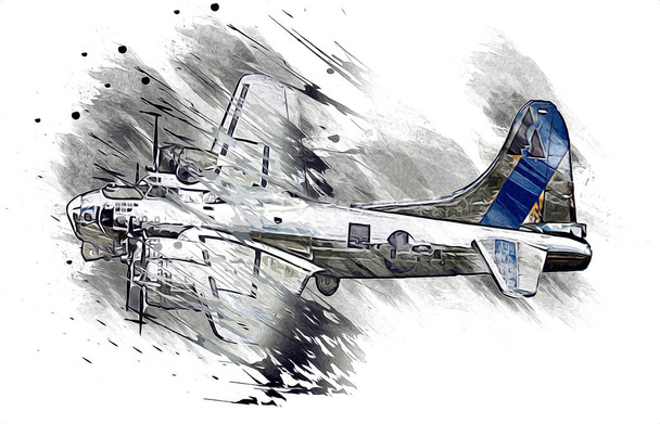 viejo avión de combate aislado sobre fondo blanco arte vintage ilustración retro - Foto, imagen