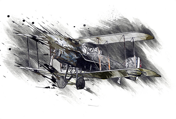 白地に孤立した古い戦闘機ヴィンテージレトロなイラスト - 写真・画像