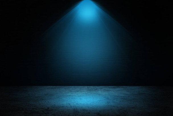 Beton zemin grunge desen arka planının mavi spot ışığı efektli boş alanı. - Fotoğraf, Görsel