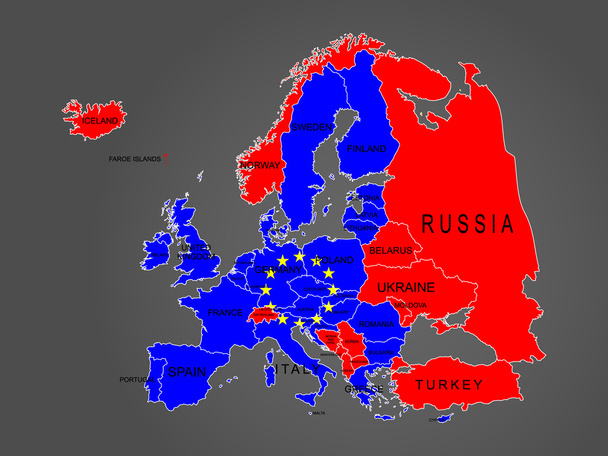 χάρτη της Ευρώπης, με τα ονόματα των χωρών - Διάνυσμα, εικόνα