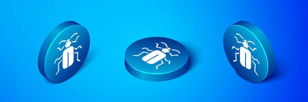 Icono isométrico del escarabajo Chafer aislado sobre fondo azul. Botón círculo azul. Vector - Vector, imagen
