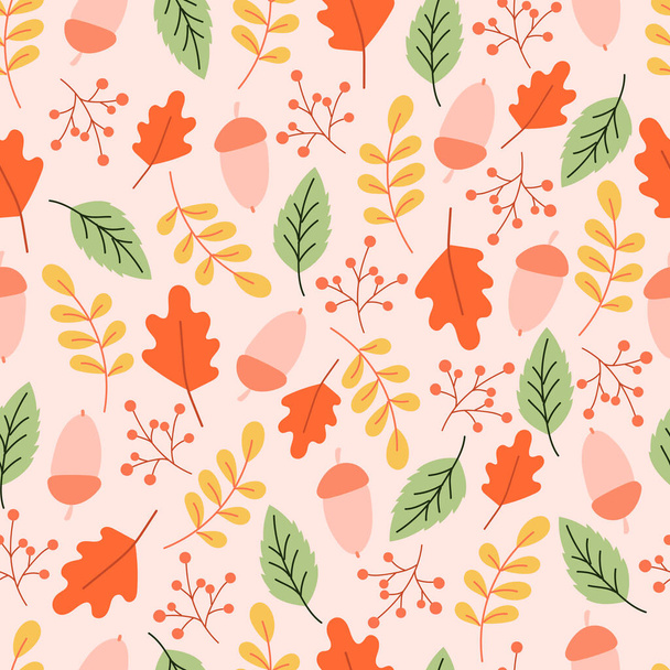 Modern seamless pattern with autumn orange leaves. Autumn background with leaves. - Vektör, Görsel