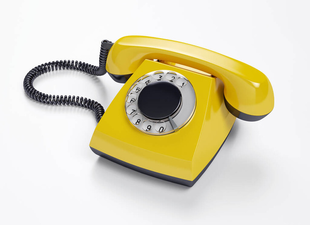 Telephone yellow vintage isolated on white. Render 3d illustration - Fotoğraf, Görsel