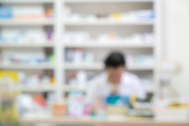 frascos de medicamentos en estantes de medicamentos en la farmacia, Farmacia farmacia fondo borroso - Foto, Imagen