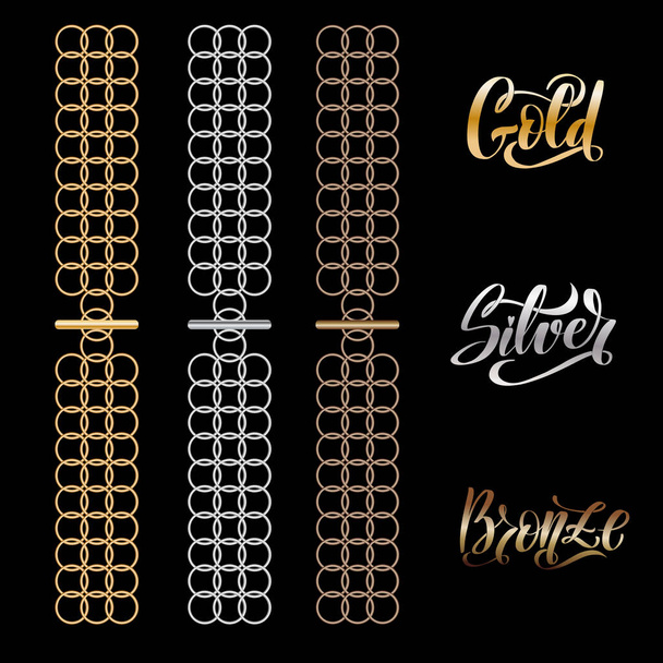 Metalen armband voor decoratie ontwerp. Goud, zilver, brons - Vector, afbeelding