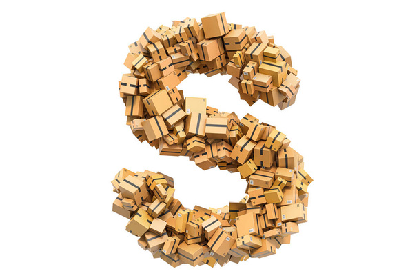 Letter S  from cardboard boxes. 3D rendering isolated on white background - Valokuva, kuva