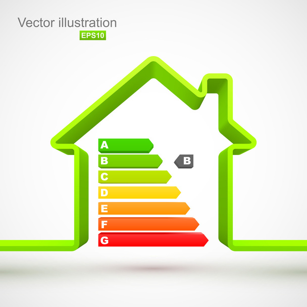 Green house outline with energy efficiency rating - Vector, Image