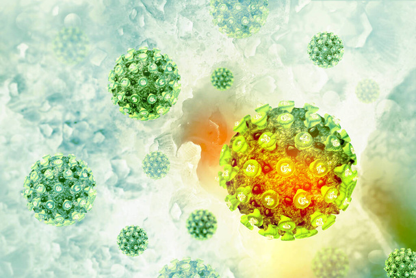 Вирусная клетка на научном фоне. 3d иллюстрация - Фото, изображение