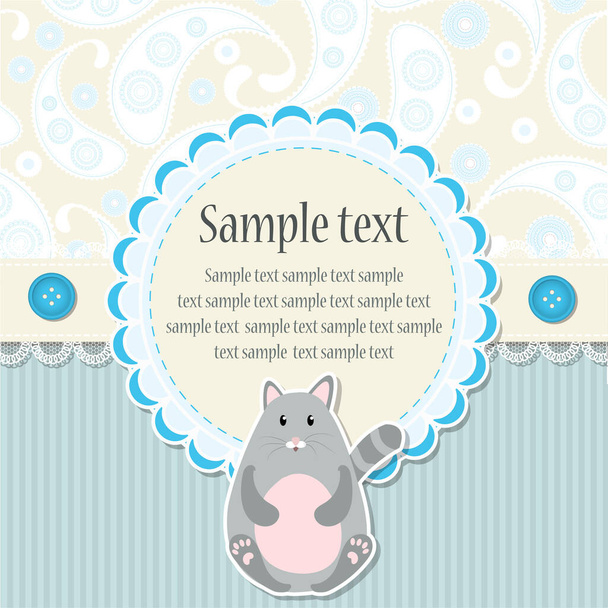 Childrens greeting card with a cute cat and Paisley pattern, vector - Вектор,изображение