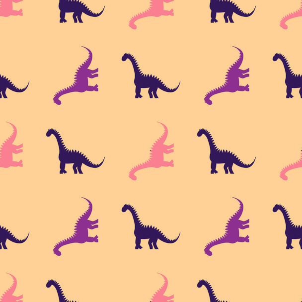 Seamless pattern with dinosaurs silhuettes. Creative vector childish background for fabric, textile, wrapping - Vektör, Görsel