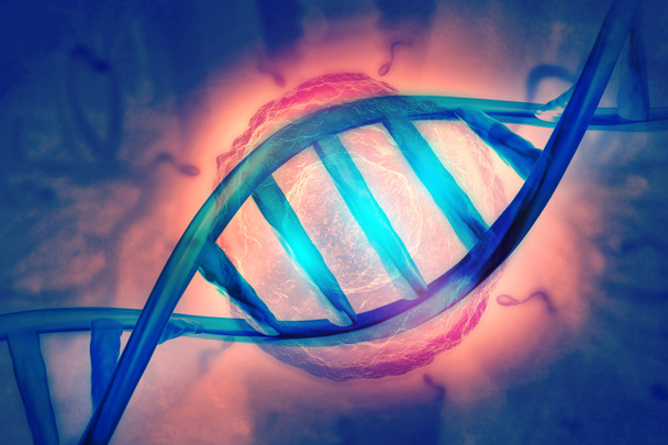 Cellula del DNA su sfondo scientifico. Illustrazione 3d - Foto, immagini