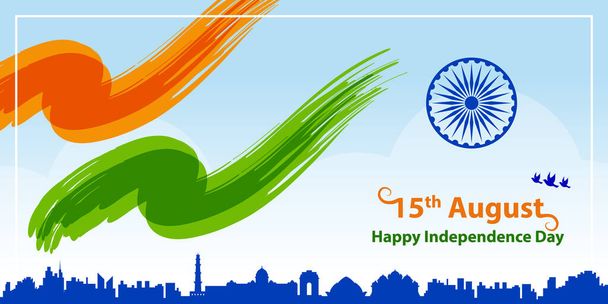 Happy Independence Day Indie s trikolórovou vlajkou pozdrav vektorové grafické uspořádání. Šablona 15. srpna pro brožuru, leták, plakát, web, tisková média. - Vektor, obrázek