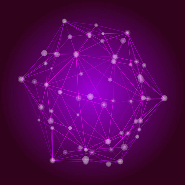 Absztrakt hálózati koncepció, vektor illusztráció. Egyszerű lineáris háló pontokkal a csatlakozásokon. Háromszögekből készült poligon. 3D elvont sötét háttér. - Vektor, kép