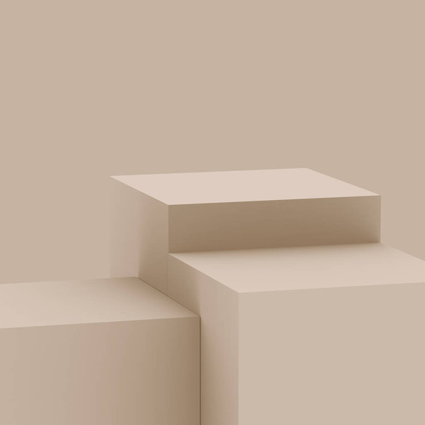 3d brun crémeux scène podium scène fond studio minimal. Illustration abstraite d'objet de forme géométrique 3d. Affichage pour produit cosmétique de mode. tons de couleur naturels. - Photo, image