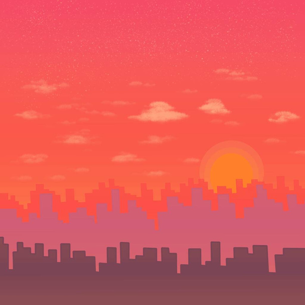  Coucher de soleil orange rouge sur les toits de la ville - Photo, image