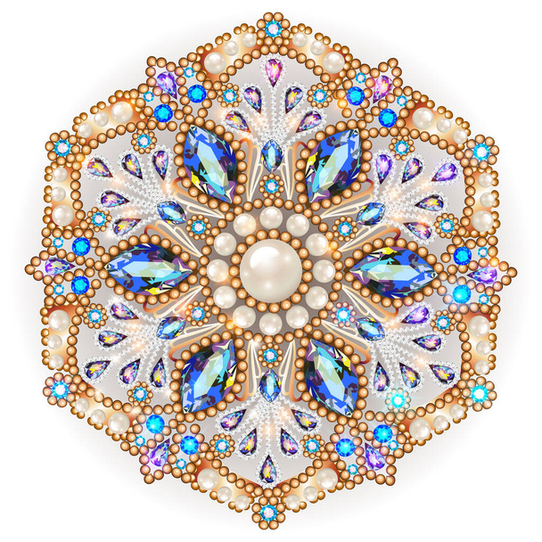Mandala brooch jewelry, design element.  Geometric vintage ornamental background. - Διάνυσμα, εικόνα