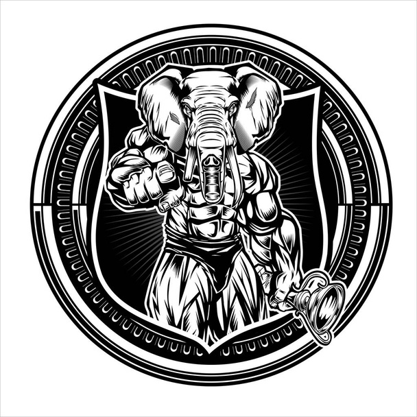 Bodybuilder Elephant Fitness Gym Muscle Vector Illustrator - Vektor, Bild