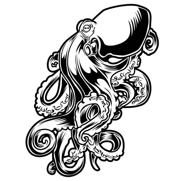 Octopus Drawing black & white Vector illustrtor  - Вектор,изображение