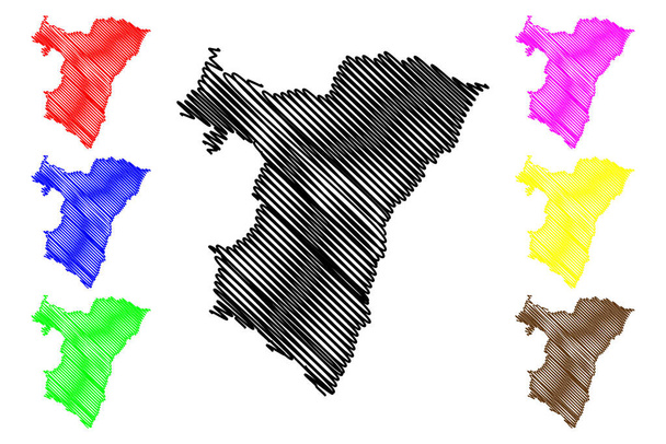 Bas-Rhin διαμέρισμα (Γαλλία, Γαλλική Δημοκρατία, περιοχή Grand Est) χάρτη διανυσματική απεικόνιση, scribble σκίτσο Bas Rhin χάρτη - Διάνυσμα, εικόνα