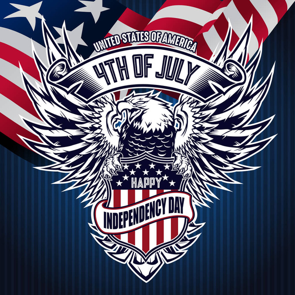Fond plat avec aigle bleu pour les Etats-Unis Happy indépendance jour 4 e vecteur - Vecteur, image