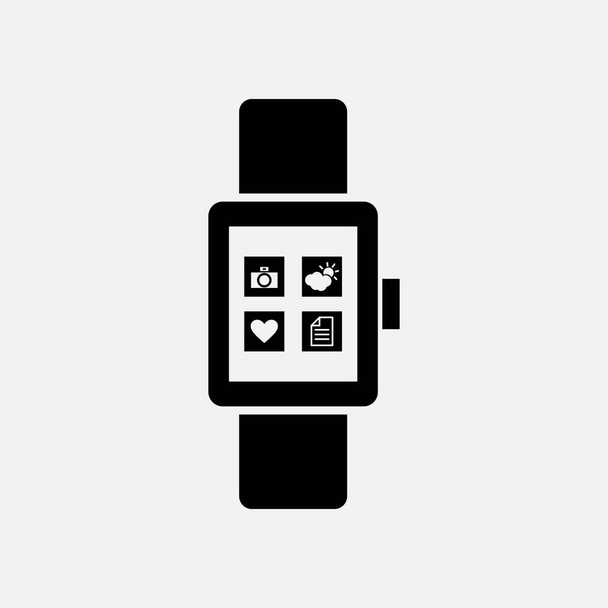 Smartwatch z różnymi aplikacjami na ekranie. Bransoletka fitness ikona technologii noszenia w stylu linii. - Wektor, obraz