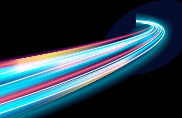 Abstract Colorful light trails with motion blur effect, speed background. futuristic neon light effect. Speed of light concept background - Vector, Image