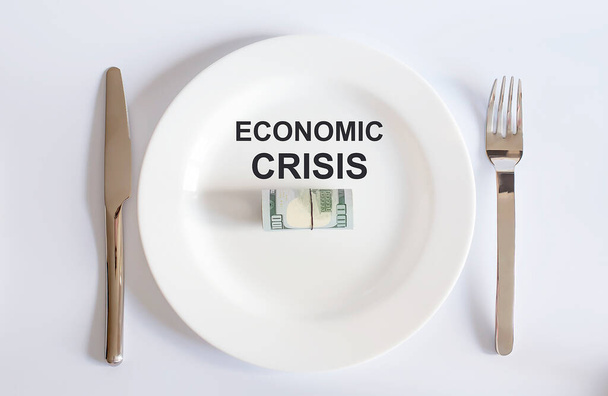 Economy crisis of USA dollar currency concept photo with default sign on white plate - Фото, изображение
