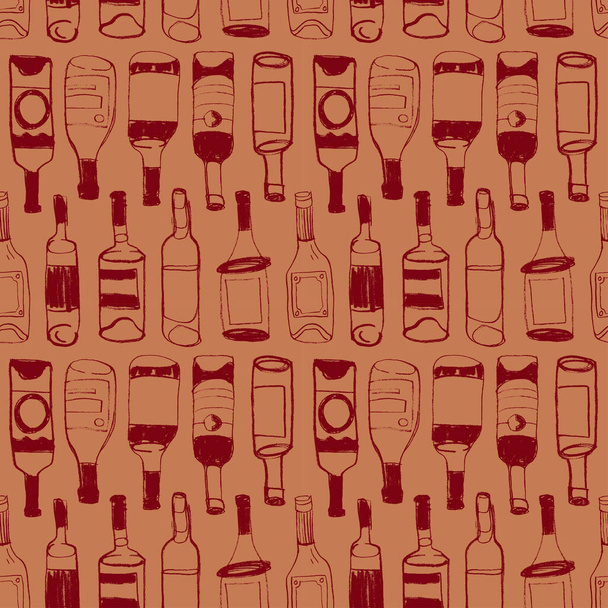  Wine seamless pattern with vector bottle linear Illustrations for restaurant banner design, bar sign, local wine events with wine bottles with line art icons. Wine house background. Alcohol backdrop. - Вектор, зображення