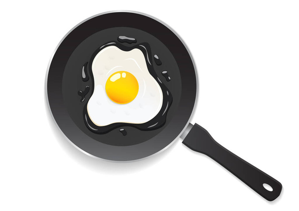 Top view of Pan with fried egg isolated on white. vector illustration. - Vetor, Imagem