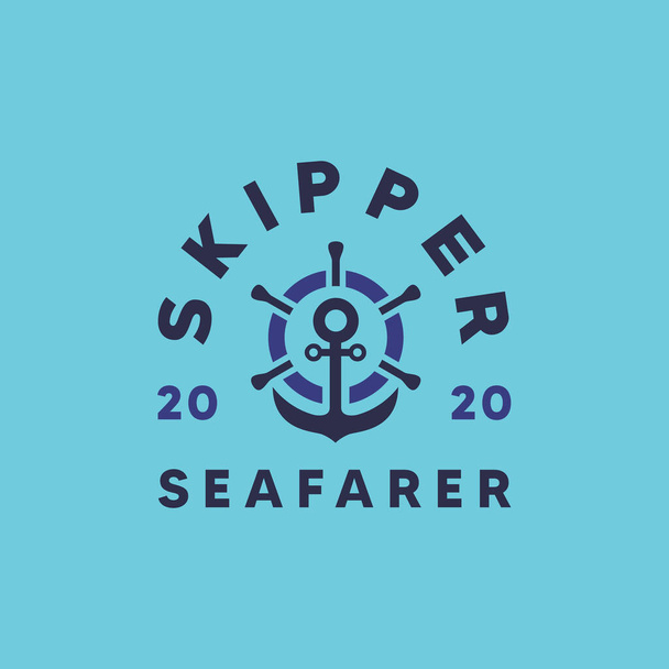 emblema vintage skipper nautico vettore logo ancora marinaio design - Vettoriali, immagini