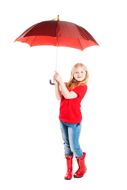 girl with umbrella isolated on white - Foto, afbeelding